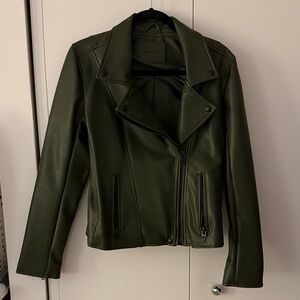 Olive Green Women's vegan Leather Jacket- damaged